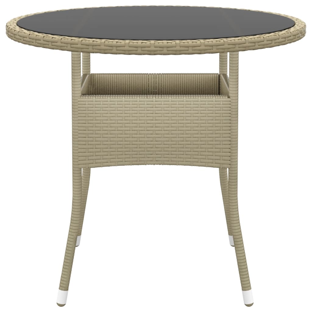 Tavolo da Giardino Ø80x75cm Vetro Temperato e Polyrattan Beige | homemem39