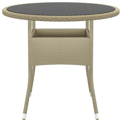 Tavolo da Giardino Ø80x75cm Vetro Temperato e Polyrattan Beige | homemem39