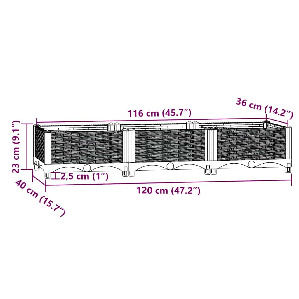 Fioriera Rialzata 120x40x23 cm in Polipropilene - homemem39