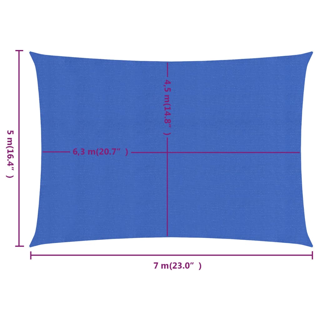 Vela Parasole 160 g/m² Rettangolare Blu 5x7 m in HDPE - homemem39