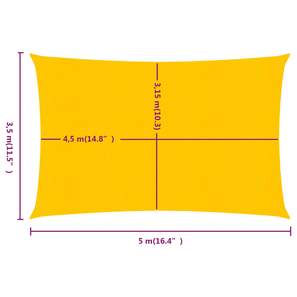 Vela Parasole 160 g/m² Rettangolare Giallo 3,5x5 m in HDPE - homemem39