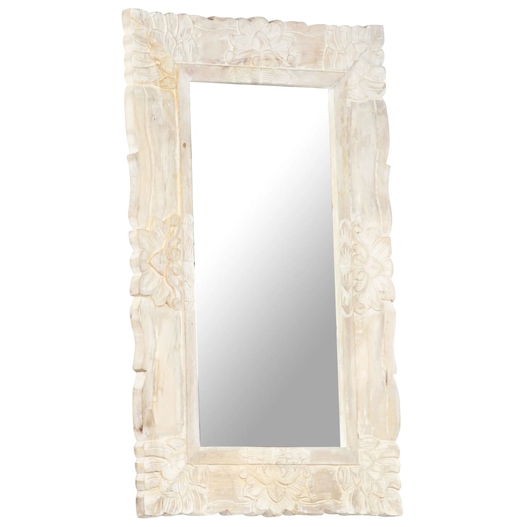 Specchio Bianco 80x50 cm in Legno Massello di Mango