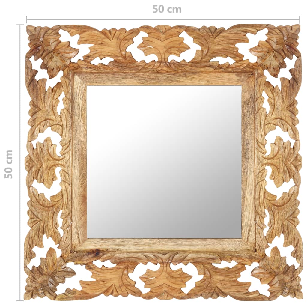 Specchio Intagliato a Mano 50x50 cm in Legno Massello di Mango | homemem39
