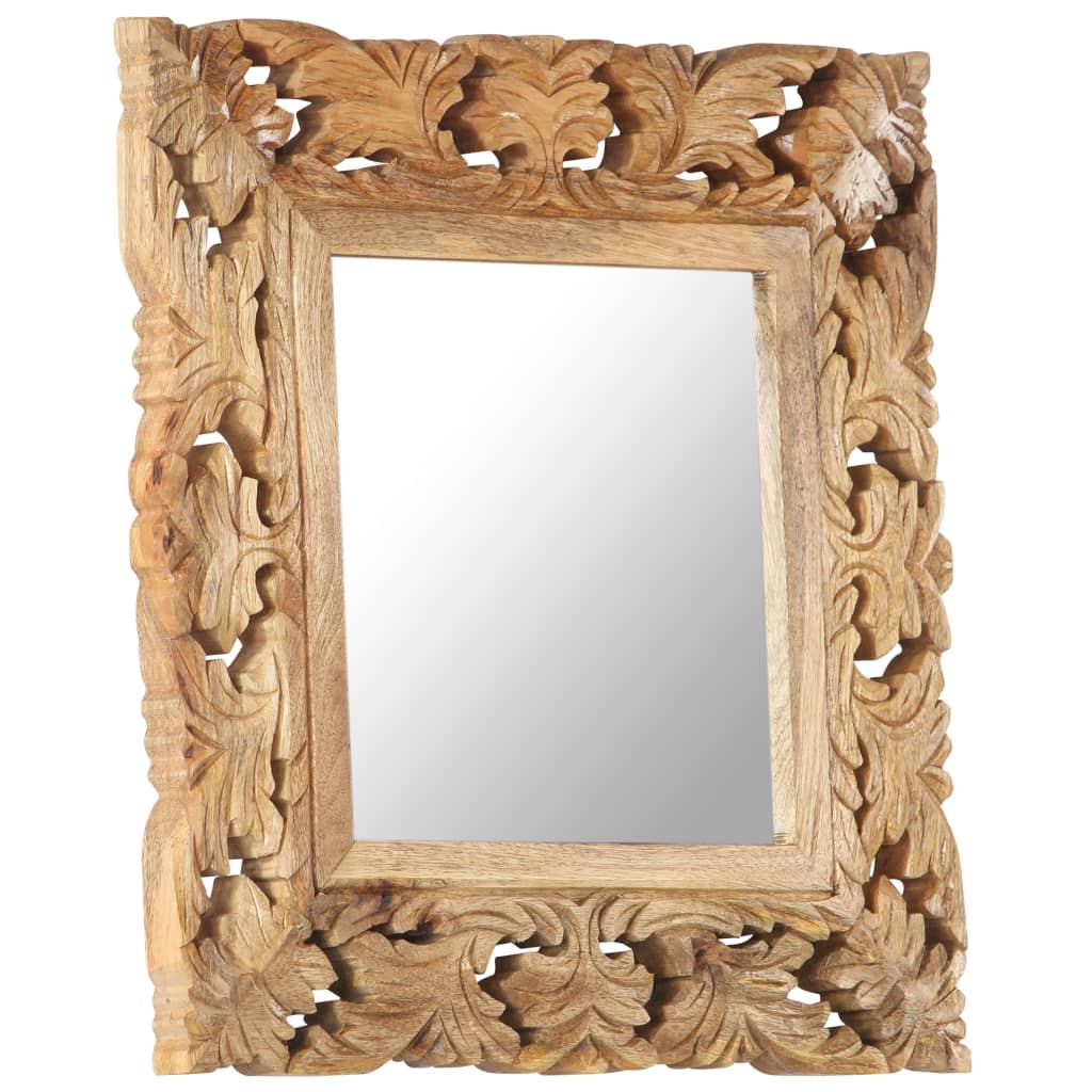 Specchio Intagliato a Mano 50x50 cm in Legno Massello di Mango | homemem39