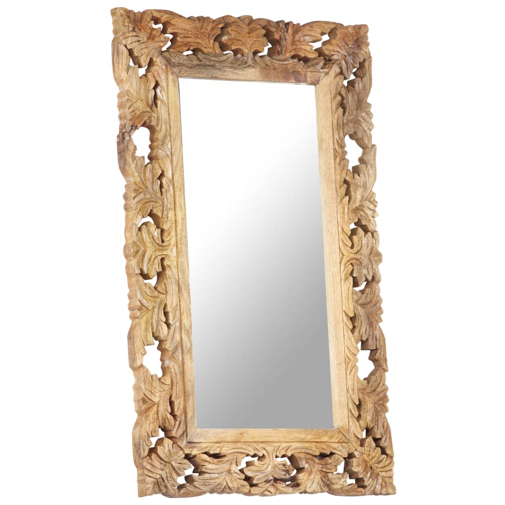 Specchio Intagliato a Mano 80x50 cm in Legno Massello di Mango | homemem39