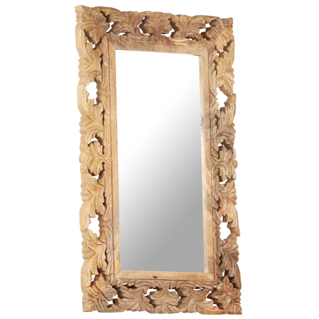 Specchio Intagliato a Mano 80x50 cm in Legno Massello di Mango | homemem39