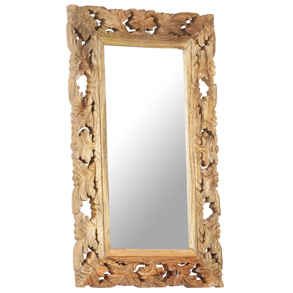Specchio Intagliato a Mano 80x50 cm in Legno Massello di Mango | homemem39