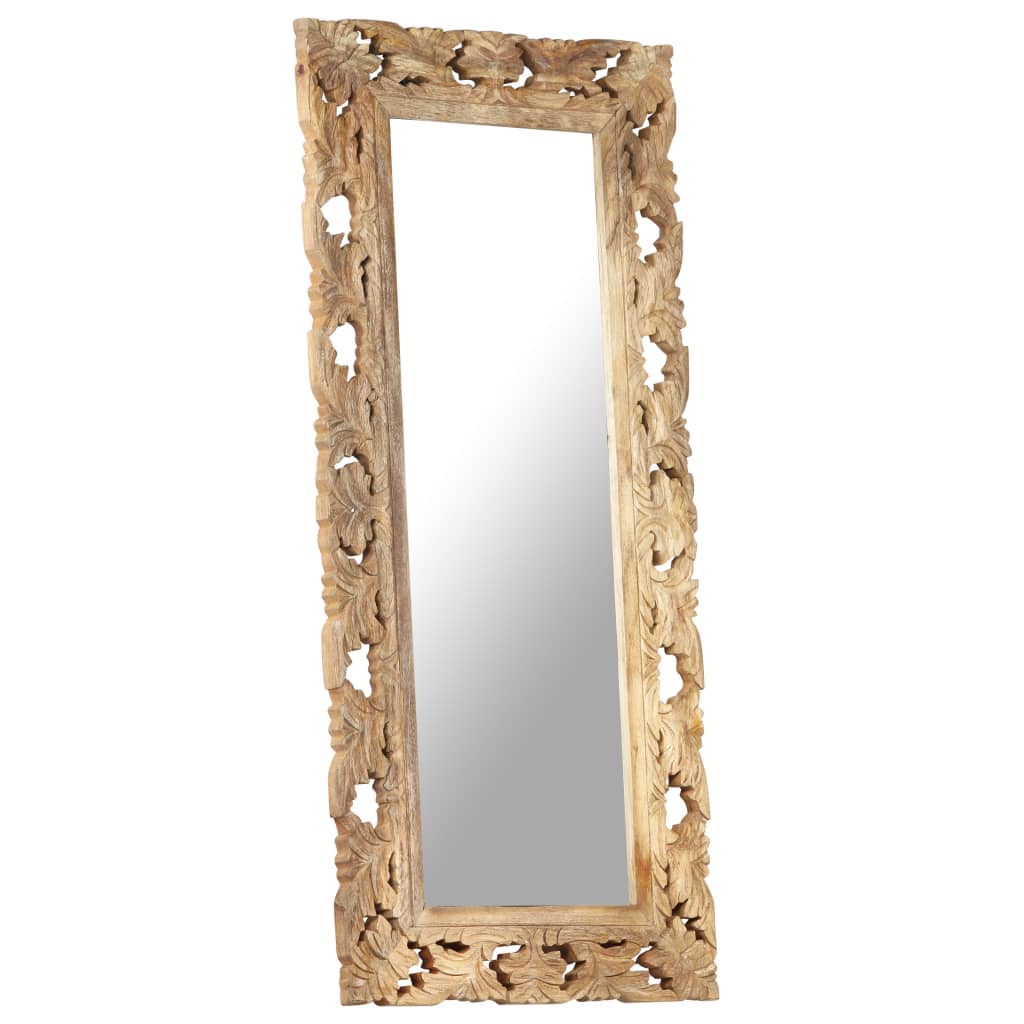 Specchio Intagliato a Mano 110x50 cm in Legno Massello di Mango | homemem39