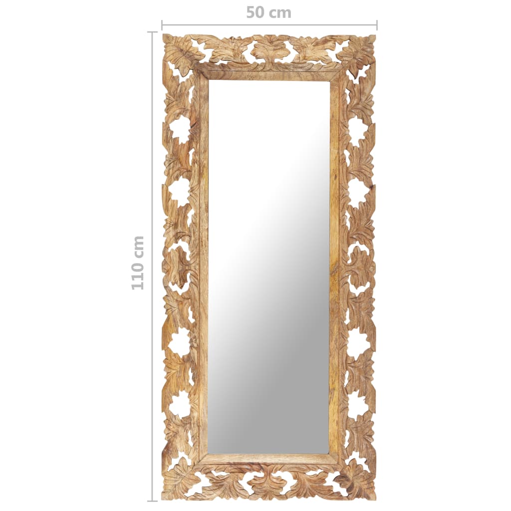 Specchio Intagliato a Mano 110x50 cm in Legno Massello di Mango | homemem39