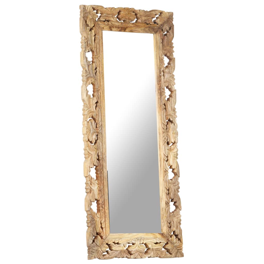 Specchio Intagliato a Mano 110x50 cm in Legno Massello di Mango | homemem39