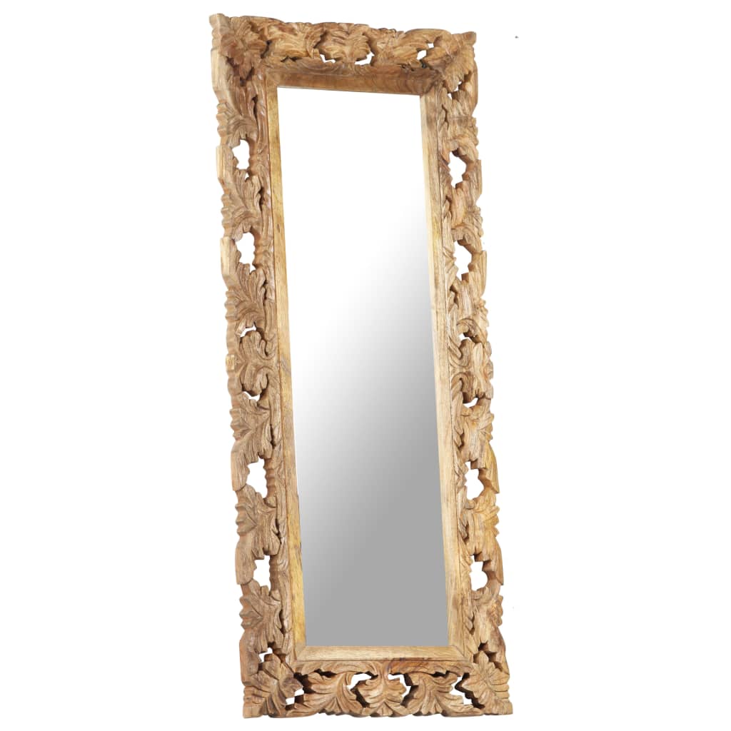Specchio Intagliato a Mano 110x50 cm in Legno Massello di Mango | homemem39