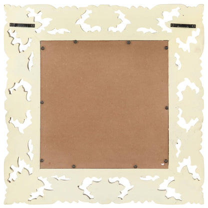Specchio Intagliato a Mano Bianco 50x50 cm in Massello di Mango - homemem39