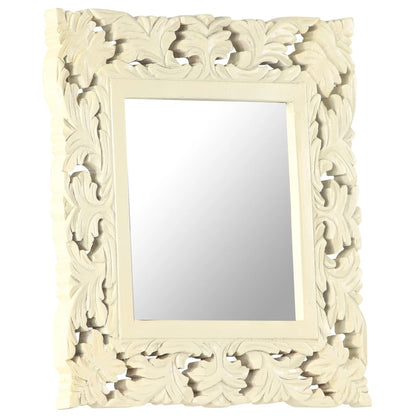 Specchio Intagliato a Mano Bianco 50x50 cm in Massello di Mango | homemem39