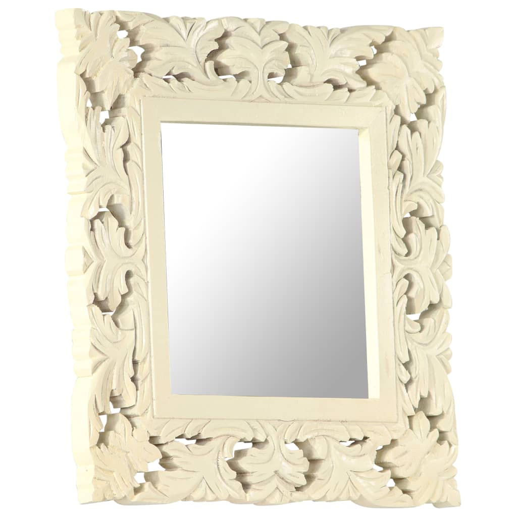 Specchio Intagliato a Mano Bianco 50x50 cm in Massello di Mango | homemem39