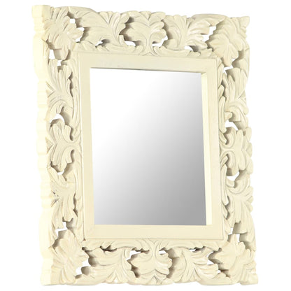 Specchio Intagliato a Mano Bianco 50x50 cm in Massello di Mango | homemem39