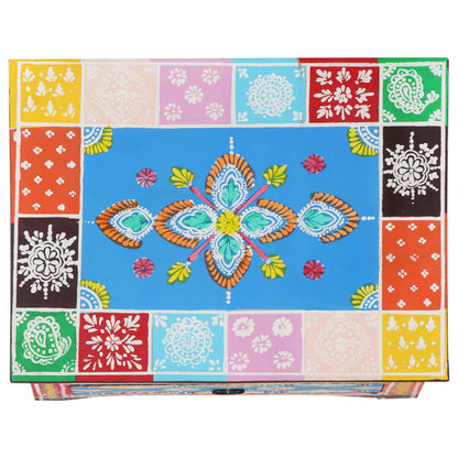 Comodino Dipinto a Mano 40x30x50 cm in Legno Massello di Mango