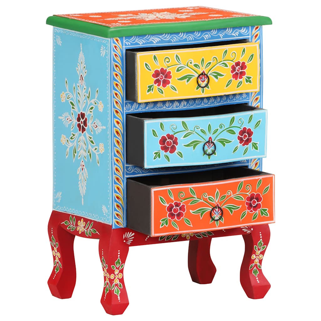 Comodino Dipinto a Mano 40x30x60 cm in Legno Massello di Mango | homemem39