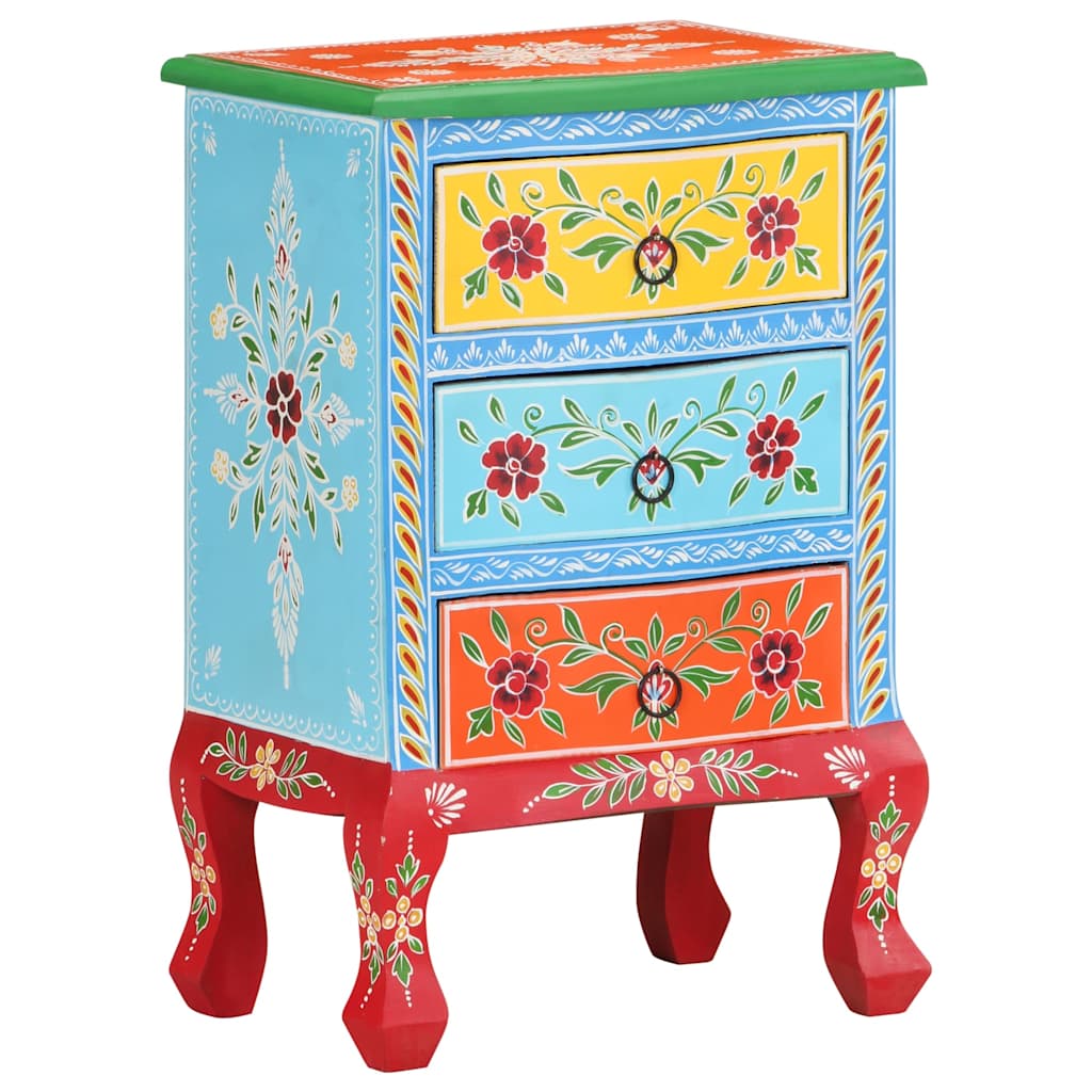 Comodino Dipinto a Mano 40x30x60 cm in Legno Massello di Mango | homemem39