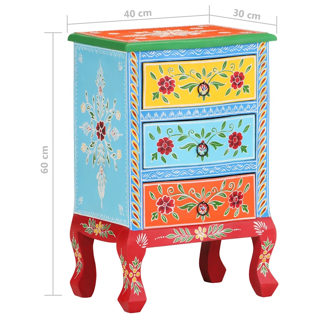 Comodino Dipinto a Mano 40x30x60 cm in Legno Massello di Mango | homemem39