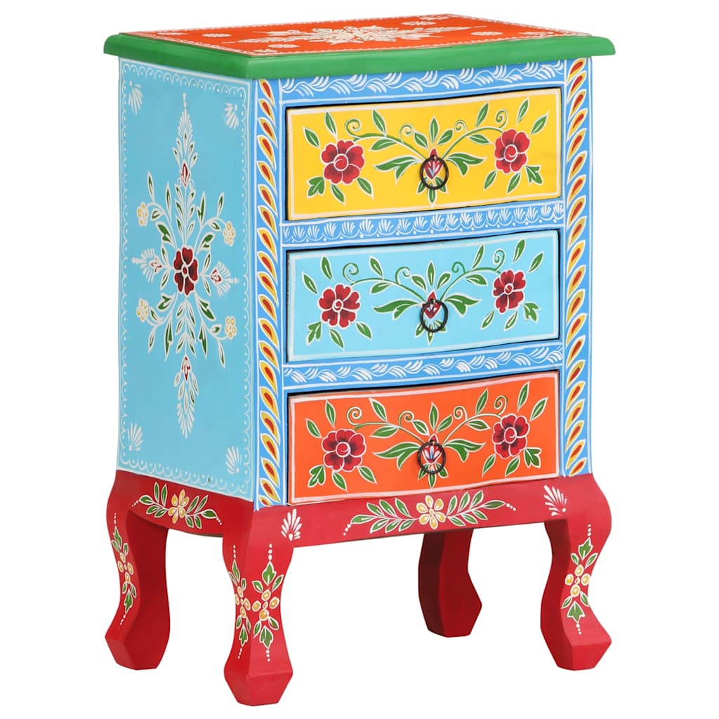 Comodino Dipinto a Mano 40x30x60 cm in Legno Massello di Mango | homemem39