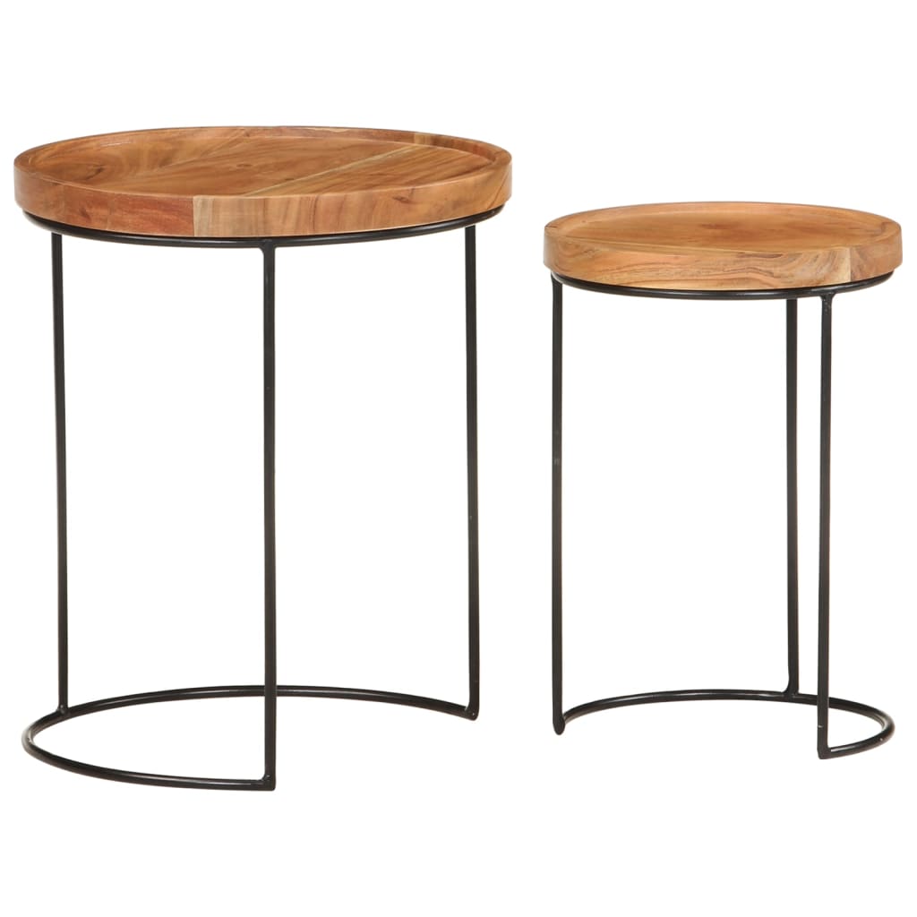Set Tavolini da Salotto 2 pz Legno Massello di Acacia e Acciaio | homemem39