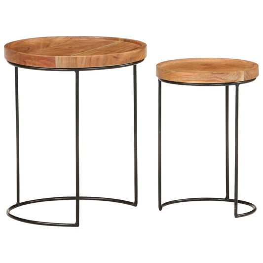 Set Tavolini da Salotto 2 pz Legno Massello di Acacia e Acciaio | homemem39