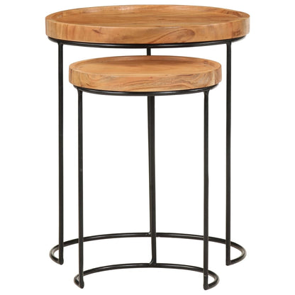 Set Tavolini da Salotto 2 pz Legno Massello di Acacia e Acciaio | homemem39