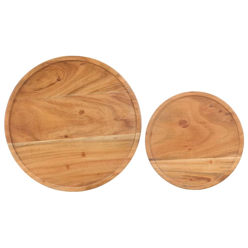 Set Tavolini da Salotto 2 pz Legno Massello di Acacia e Acciaio | homemem39