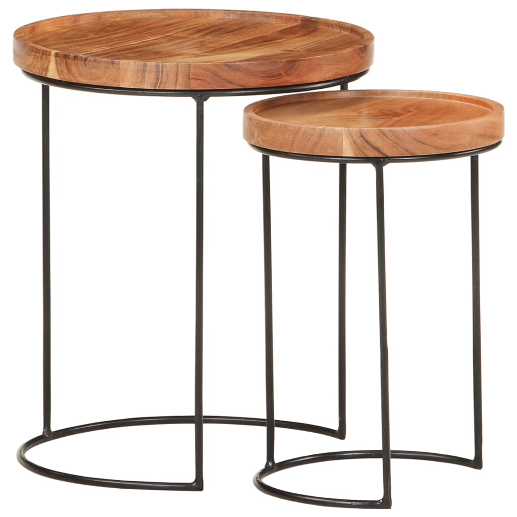 Set Tavolini da Salotto 2 pz Legno Massello di Acacia e Acciaio | homemem39