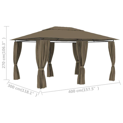 Gazebo da Giardino con Tende 4x3 m Grigio Talpa 180 g/m² | homemem39