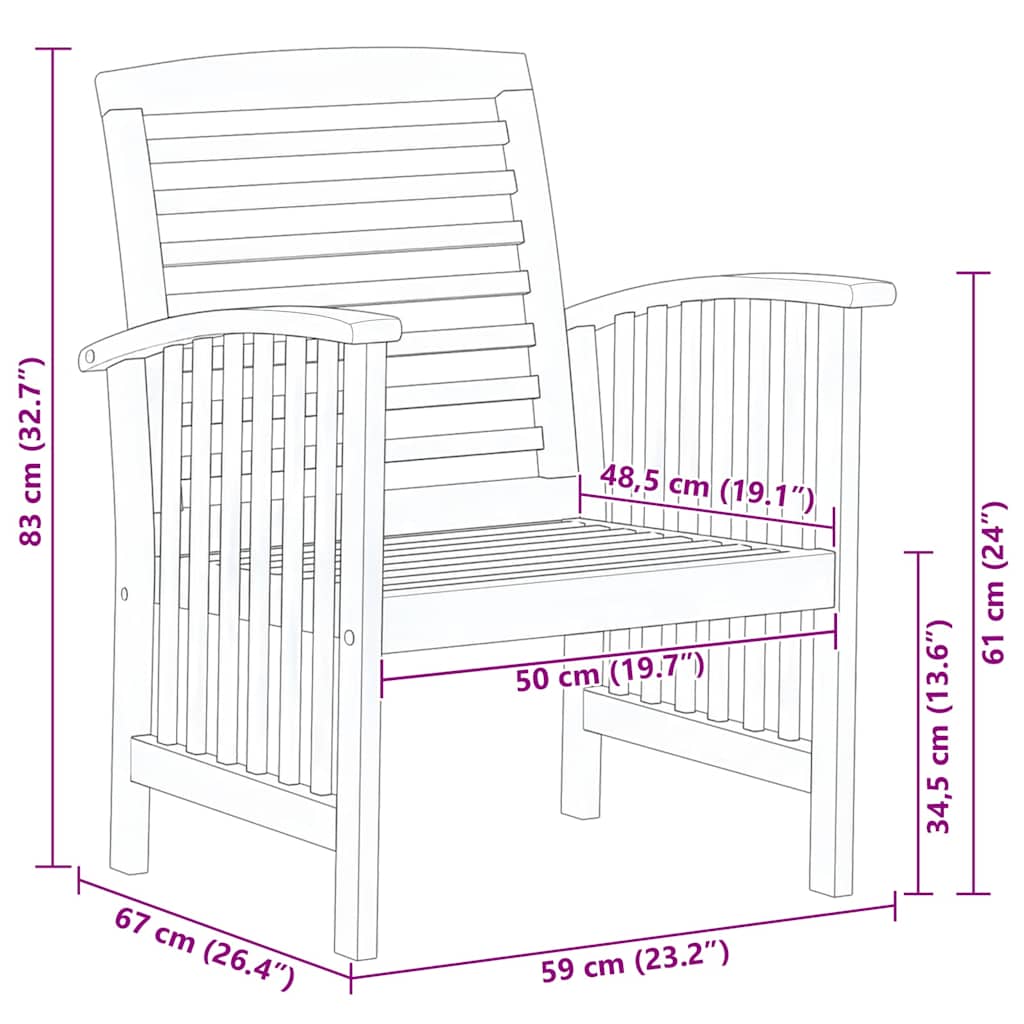 Sedie da Giardino 2 pz in Legno Massello d'Acacia - homemem39