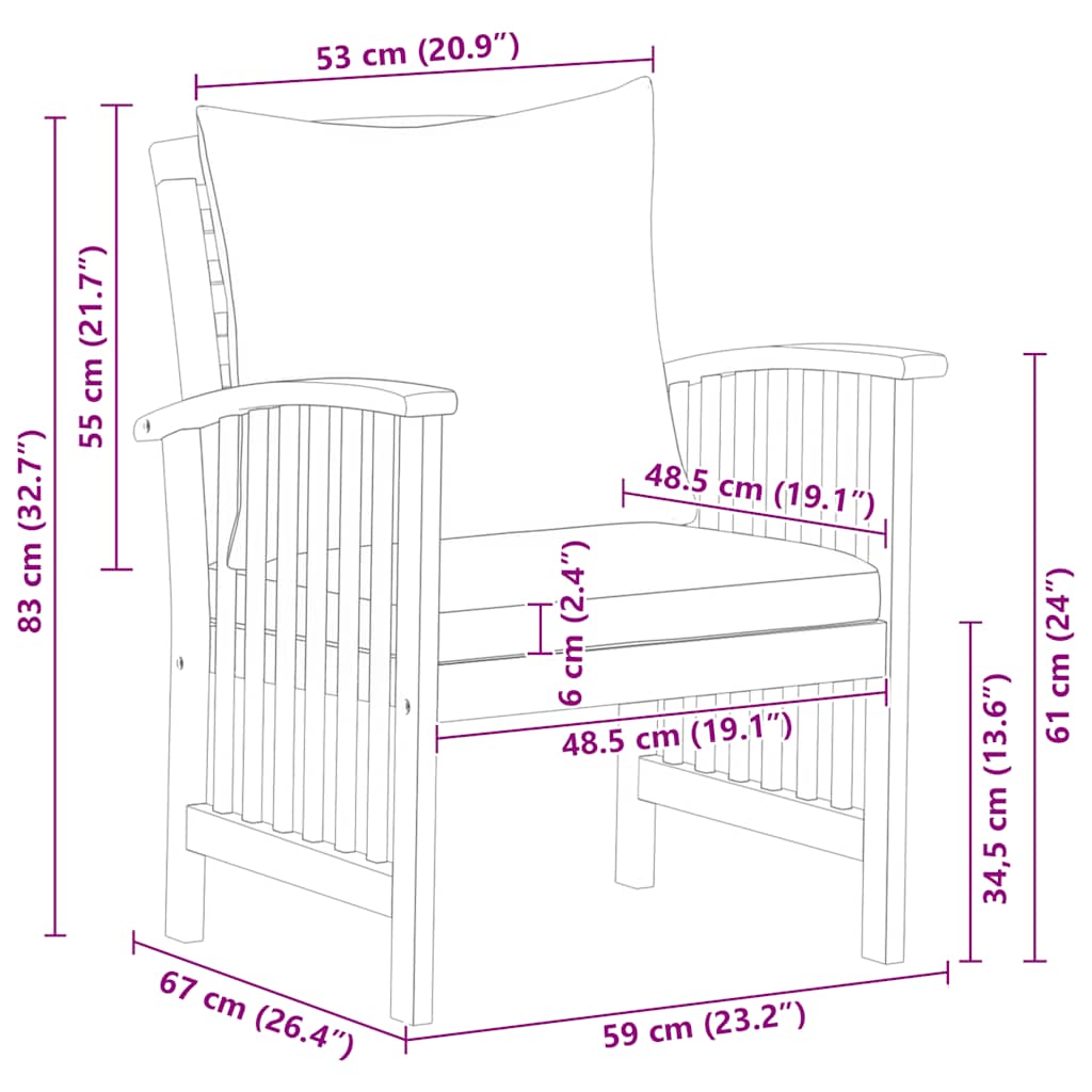 Sedie da Giardino con Cuscini 2 pz in Massello di Acacia - homemem39