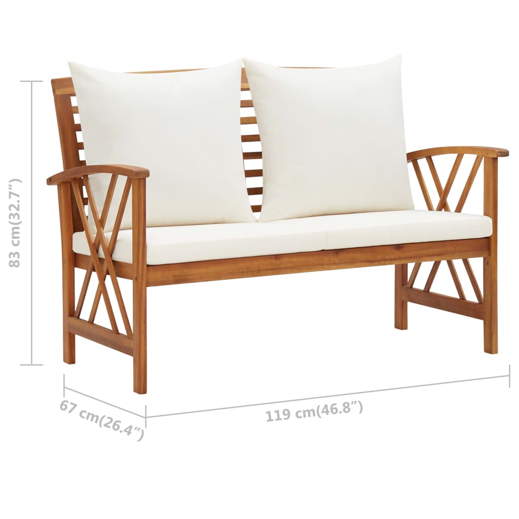 Panca da Giardino con Cuscini 119 cm in Massello Acacia - homemem39