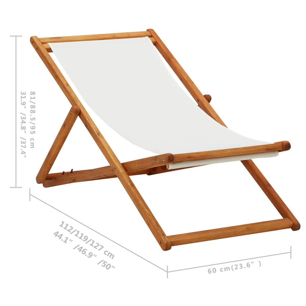 Sedia da Spiaggia Legno di Eucalipto e Tessuto Bianco Crema | homemem39