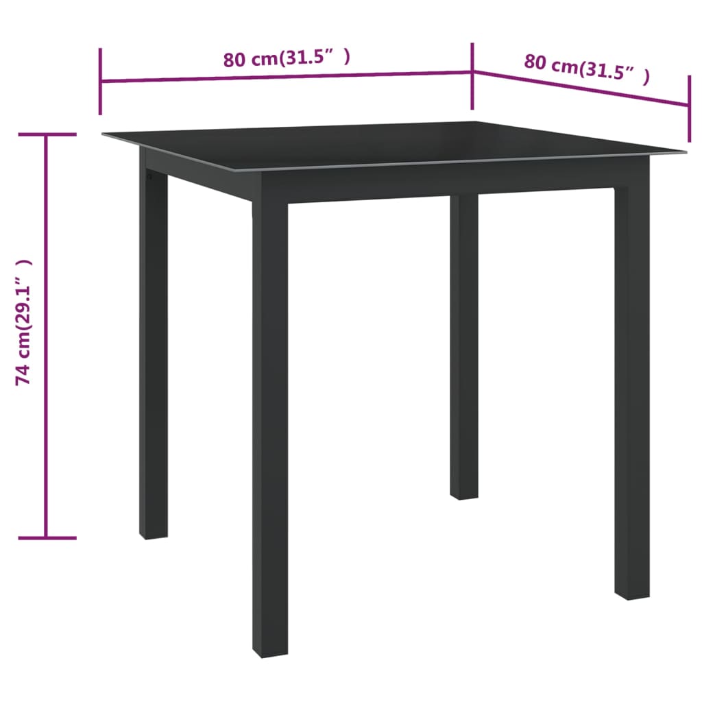 Tavolo da Giardino Nero 80x80x74 cm in Alluminio e Vetro | homemem39