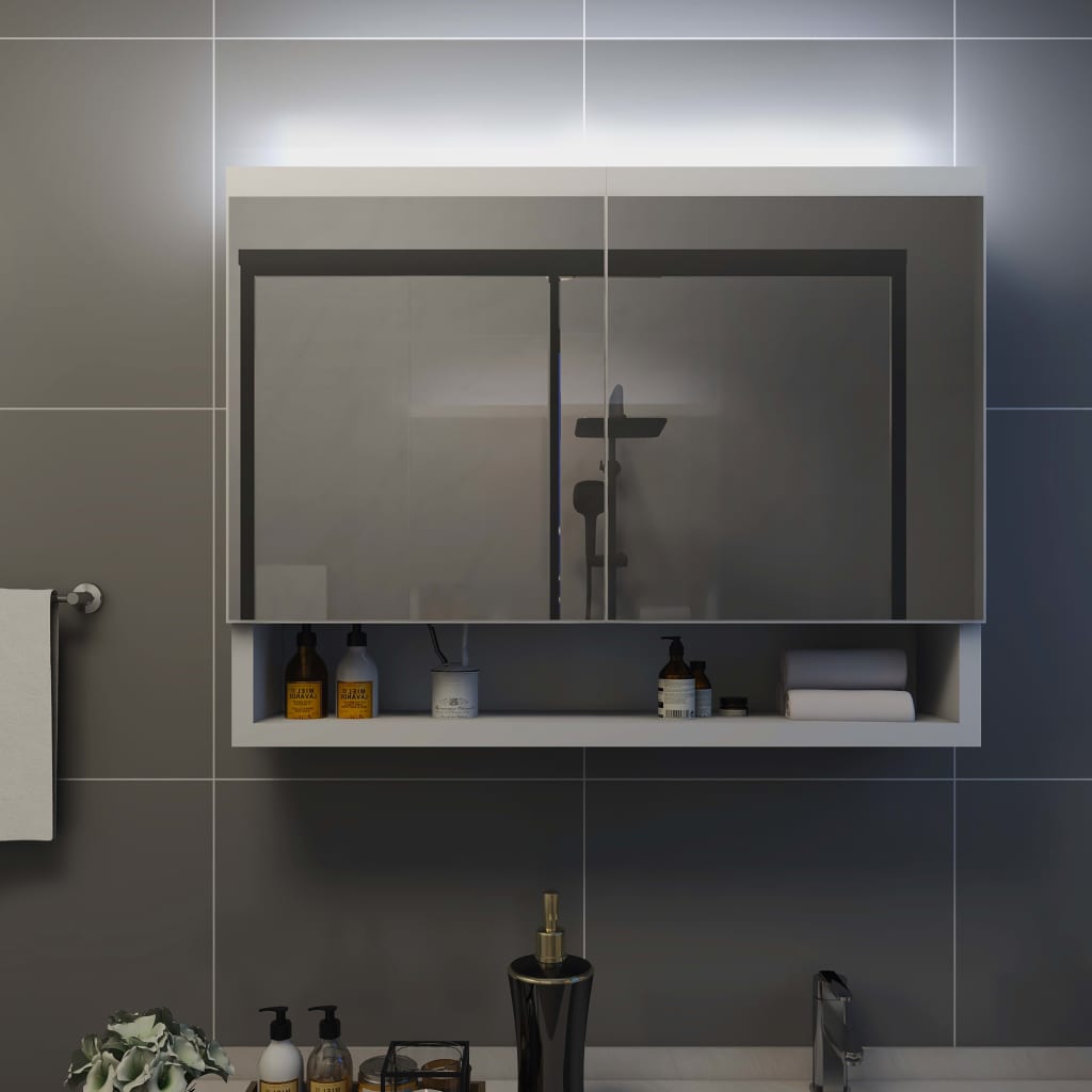 Armadietto a Specchio con LED Bianco 80x15x60 cm in MDF | homemem39