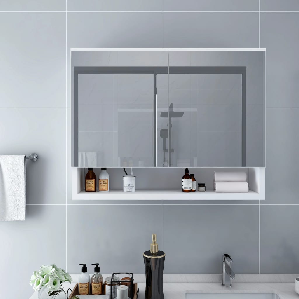 Armadietto a Specchio con LED Bianco 80x15x60 cm in MDF | homemem39