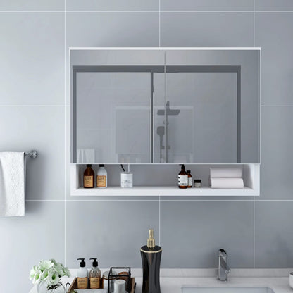 Armadietto a Specchio con LED Bianco 80x15x60 cm in MDF | homemem39
