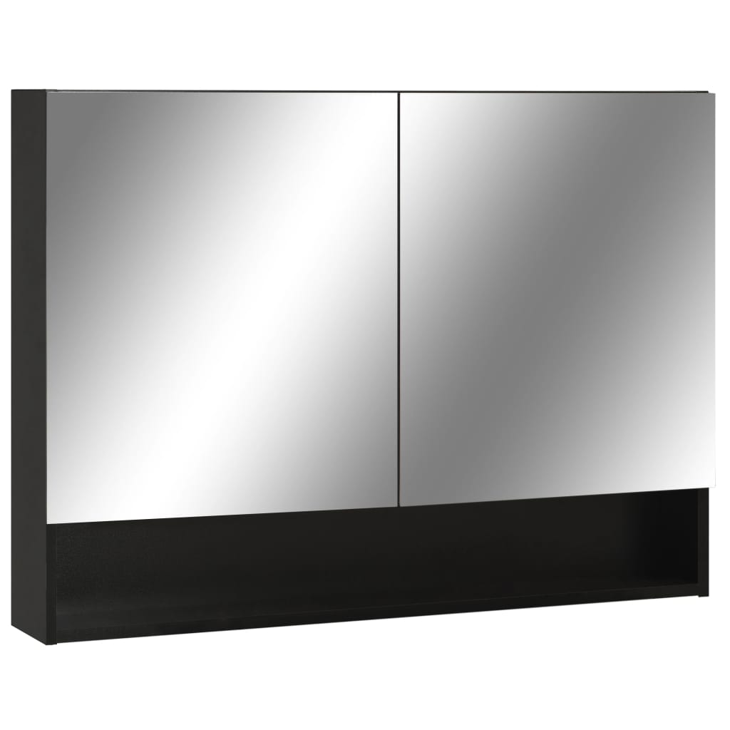 Armadietto a Specchio con LED Nero 80x15x60 cm in MDF | homemem39