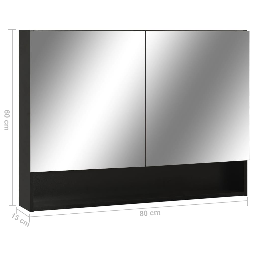Armadietto a Specchio con LED Nero 80x15x60 cm in MDF | homemem39