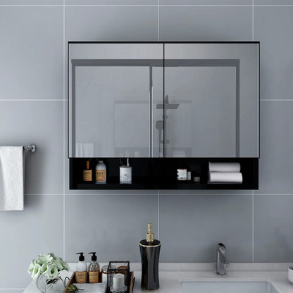 Armadietto a Specchio con LED Nero 80x15x60 cm in MDF | homemem39