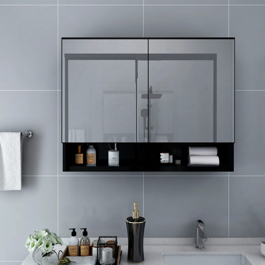 Armadietto a Specchio con LED Nero 80x15x60 cm in MDF | homemem39
