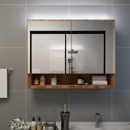 Armadietto a Specchio con LED Rovere 80x15x60 cm in MDF | homemem39