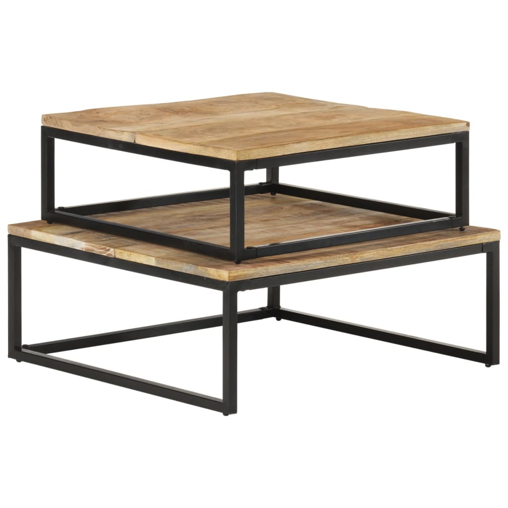 Tavolini da Salotto Impilabili 2 pz in Legno Massello di Mango | homemem39