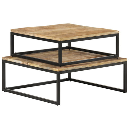 Tavolini da Salotto Impilabili 2 pz in Legno Massello di Mango | homemem39