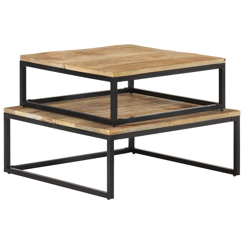 Tavolini da Salotto Impilabili 2 pz in Legno Massello di Mango