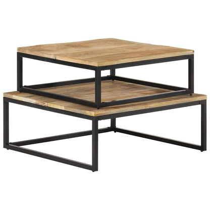 Tavolini da Salotto Impilabili 2 pz in Legno Massello di Mango