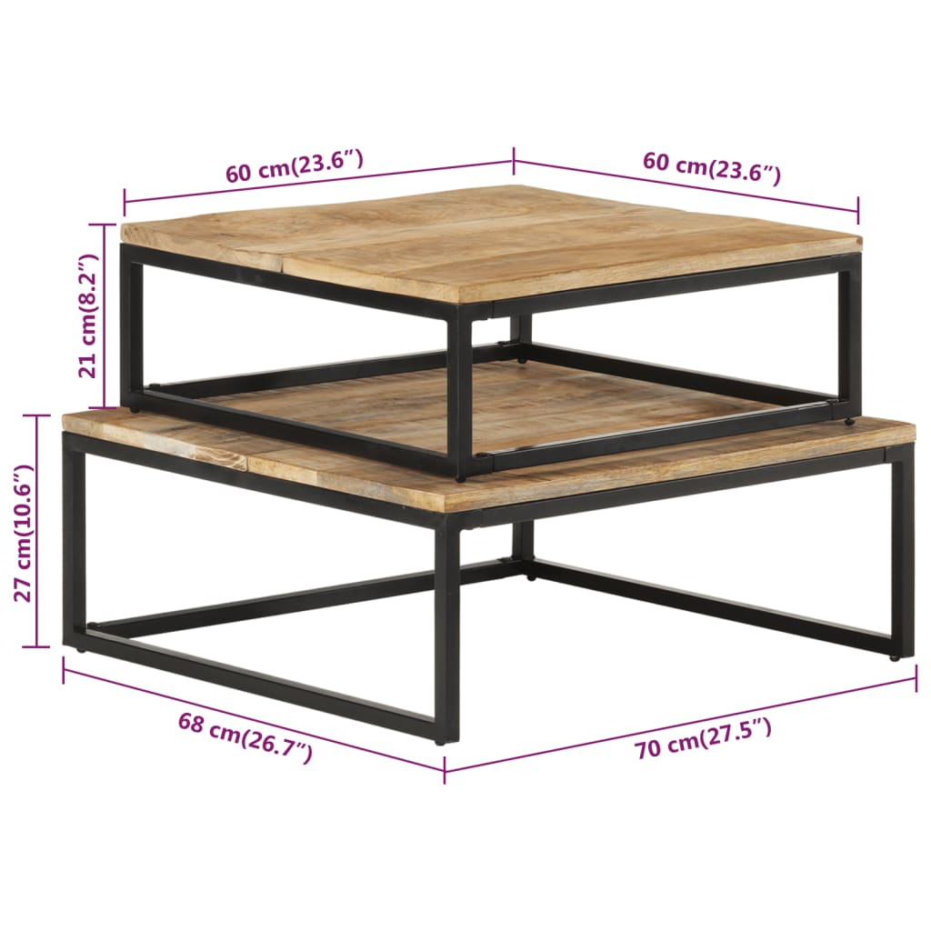 Tavolini da Salotto Impilabili 2 pz in Legno Massello di Mango | homemem39