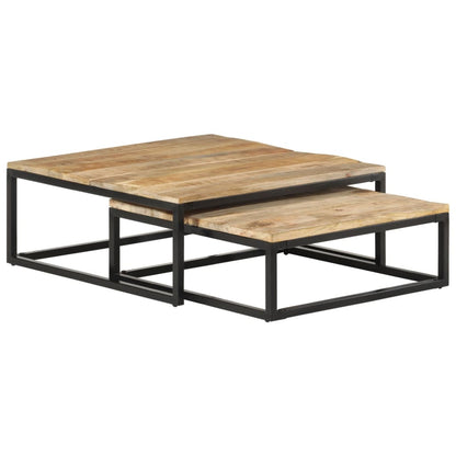 Tavolini da Salotto Impilabili 2 pz in Legno Massello di Mango | homemem39