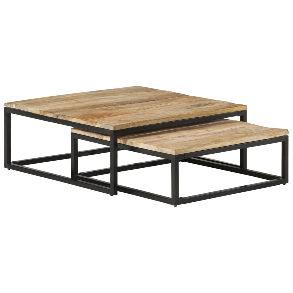 Tavolini da Salotto Impilabili 2 pz in Legno Massello di Mango | homemem39